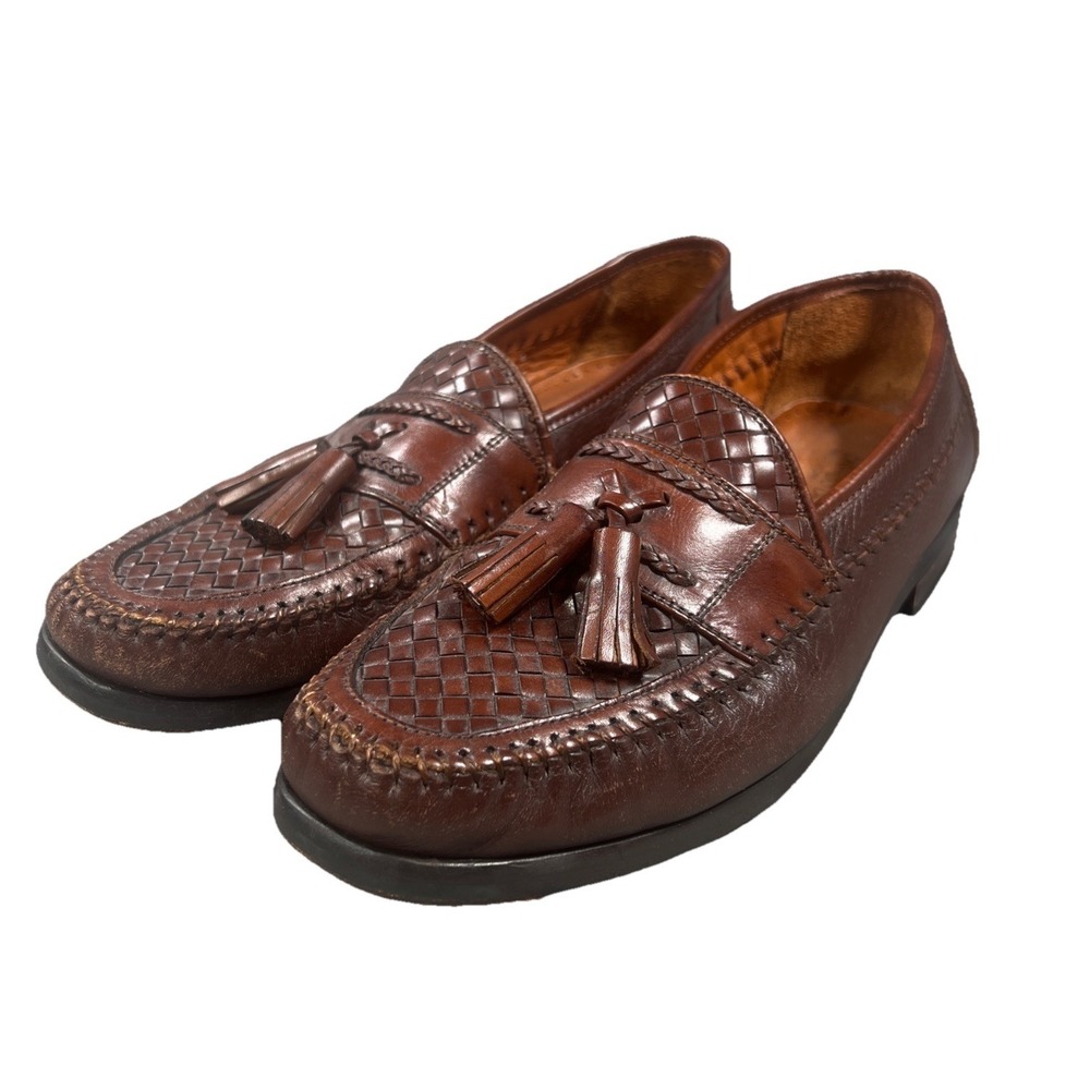 Brass Boot Handmade Shoes Spain Brown Woven Leather Tassle Loafers Mens 8 Boat